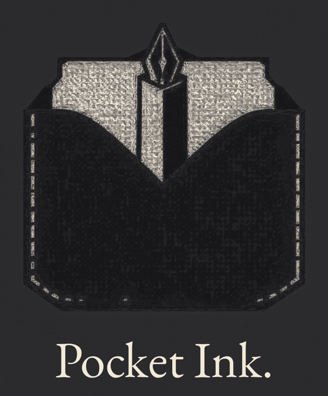 Pocket Ink logo: a pocket with a fountain pen and pages tucked inside